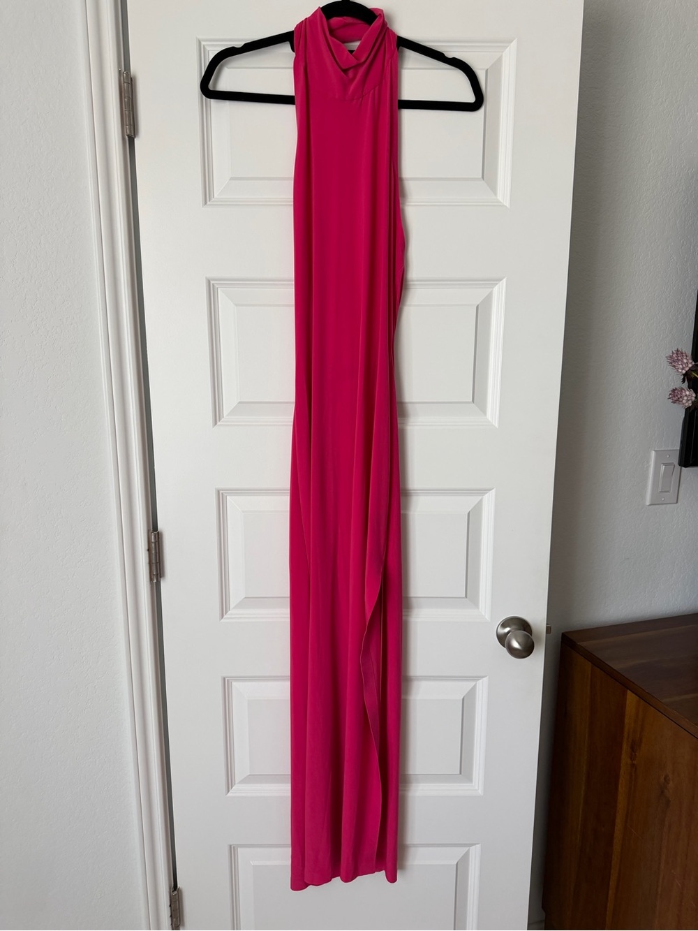 Norma Kamali Hot Pink Backless Halter Maxi Dress